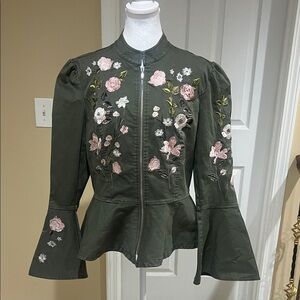 INC International Concepts Green Floral Utility Jacket